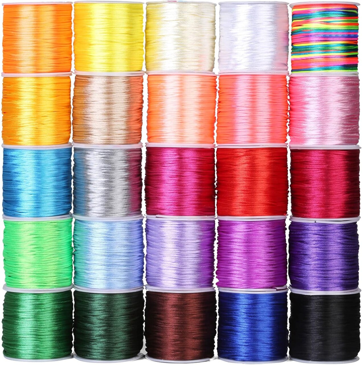 25 Rolls Silky Satin Cord for Bracelets, Necklaces, Macrame Crafts, Drawstring Bags - Multicolor Beading String